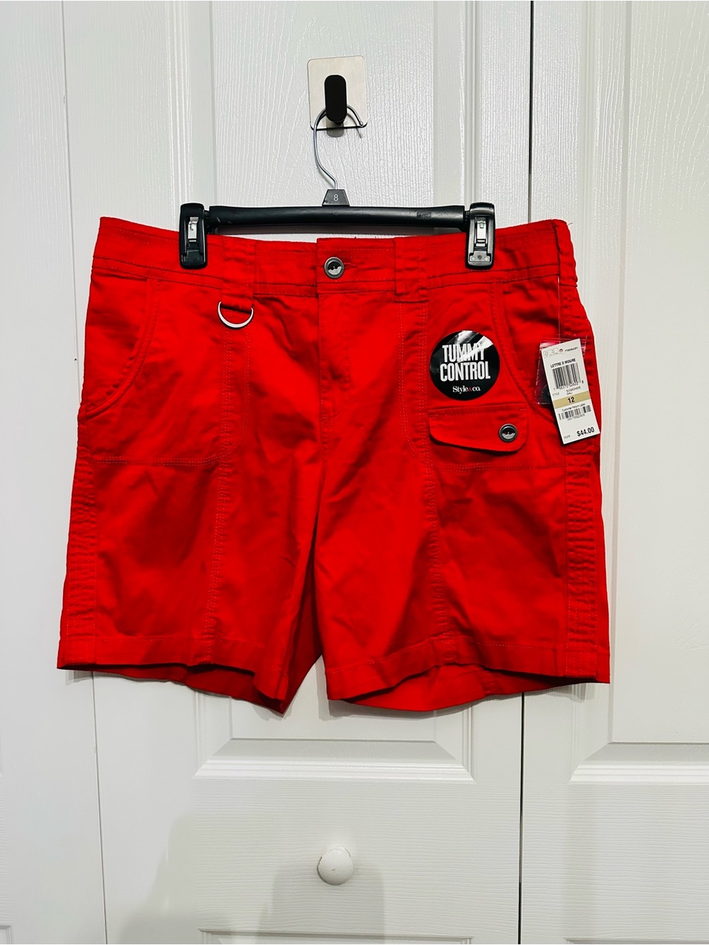 Style & Co Women’s Tummy Control Utility Shorts Size 12 Red NWT